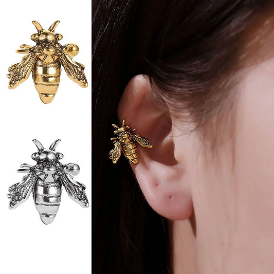 1 Pcs Vintage Bee Ear Cuffs Fake Ear Piercing Metal Earclip No Piercing Clip Earrings for Women Insect Bee Earcuffs Jewelry